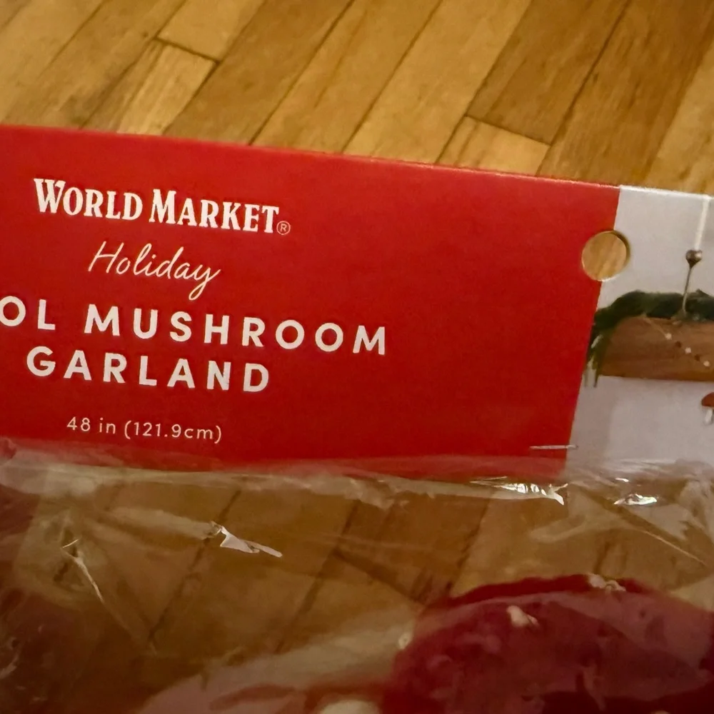 Red and White Crocheted Wool Mushroom Garland 48 inches